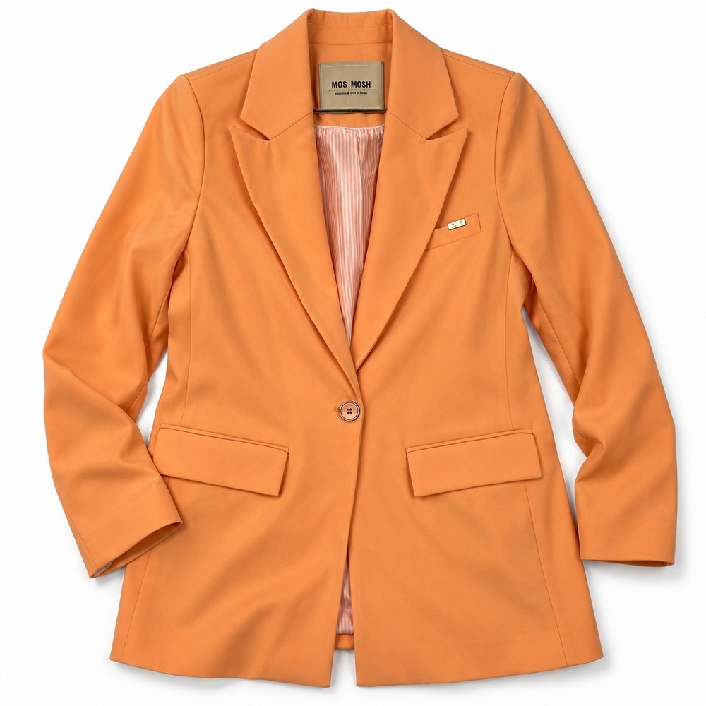 Mos Mosh Bine Leia Blazer Women Size 34 Orange Single Button Lined Flap Pockets